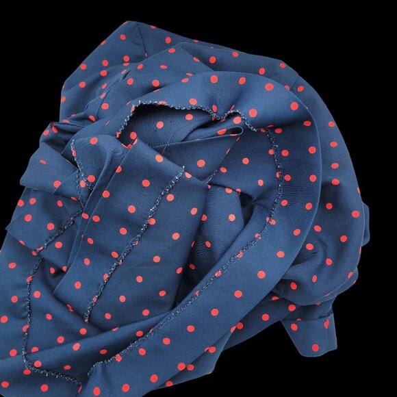 Vtg Navy Blue Dress With Red Polka Dots Button Front Short Sleeves - Picture 10 of 15